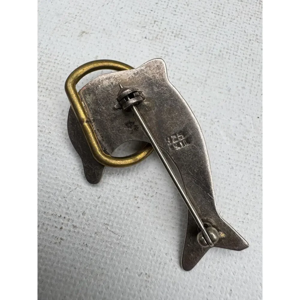 Vintage Sterling Silver Brooch Pin Taxco Mexico Dolphin Handmade Artisan